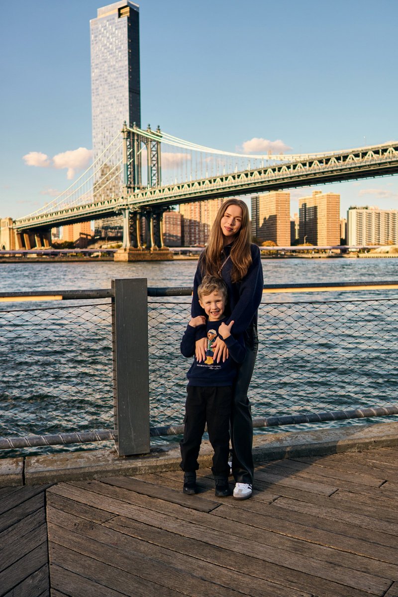 Mother and Son by the Manhattan Bridge in DUMBO