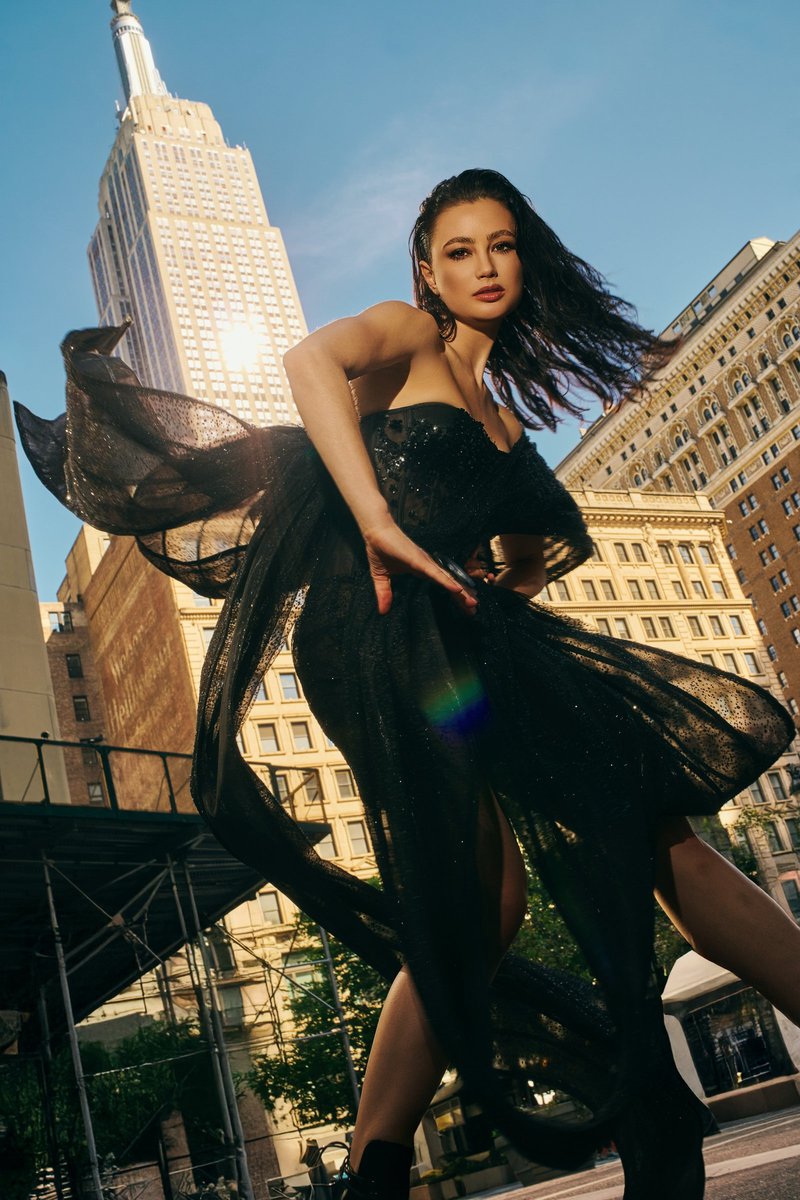 Model in Black Tulle Below the Empire State Building