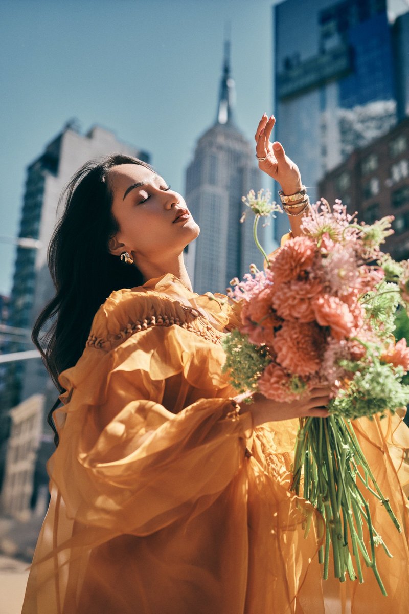 Woman with a Bouquet Below the Empire State Building