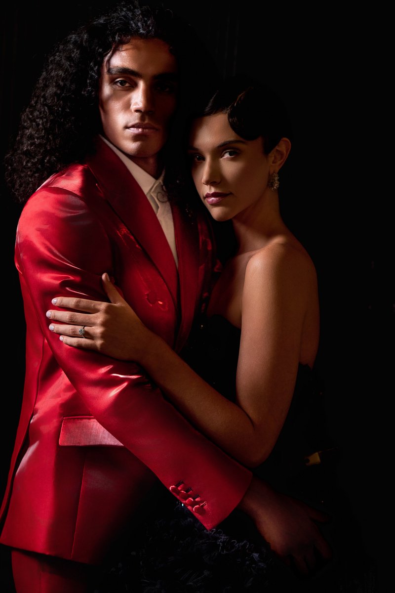 Couple in Red and Black Evening Wear