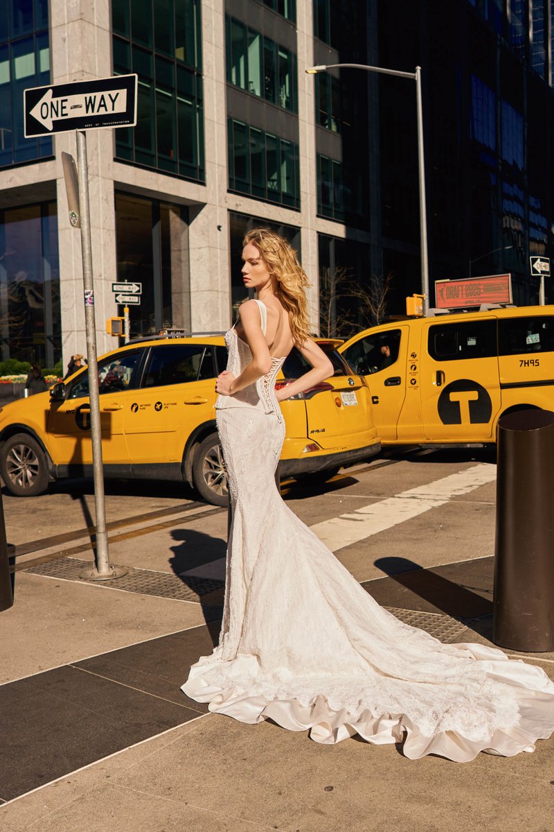 Bride with Yellow Taxis on a New York City Street