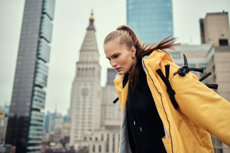 Model in a Yellow Raincoat Near Madison Square Park