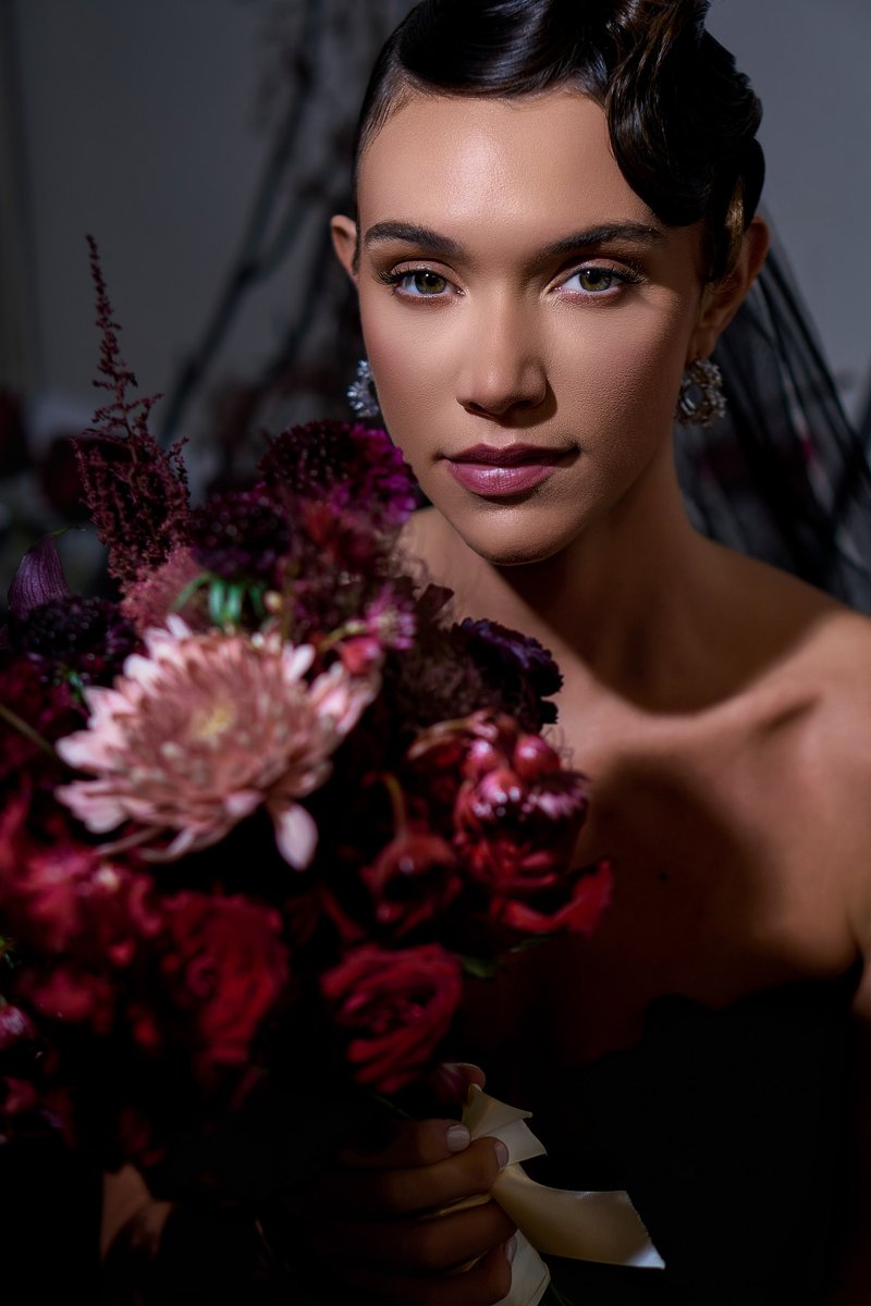 Bridal Portrait with a Burgundy Bouquet