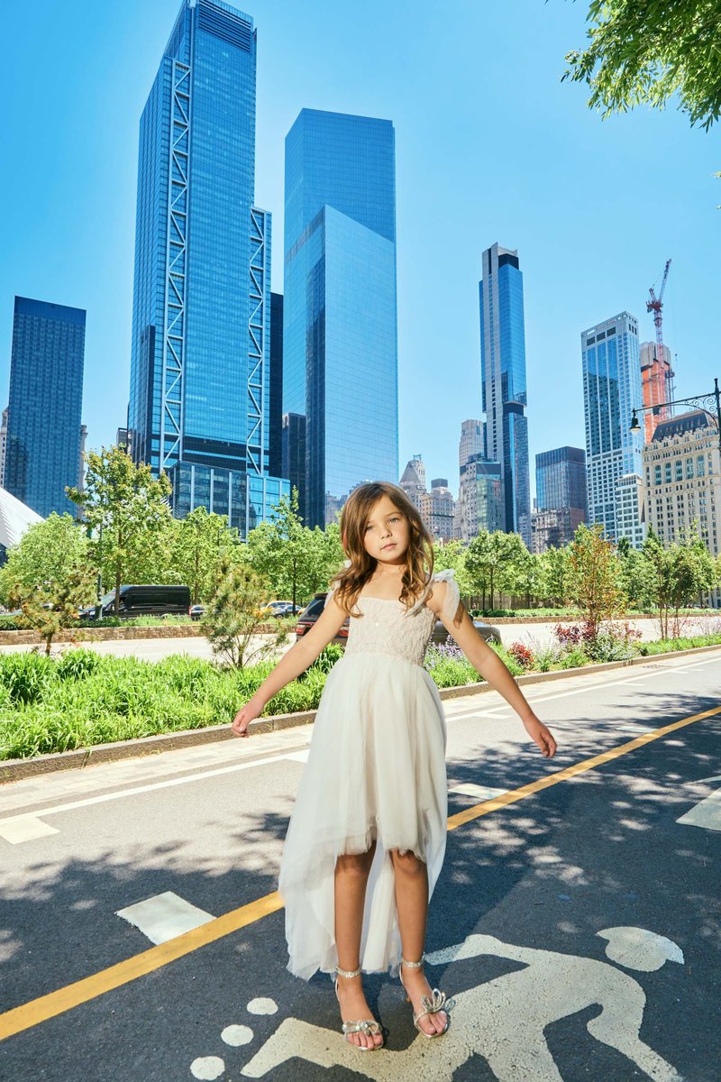 Girl in a Tulle Dress with the Manhattan Skyline