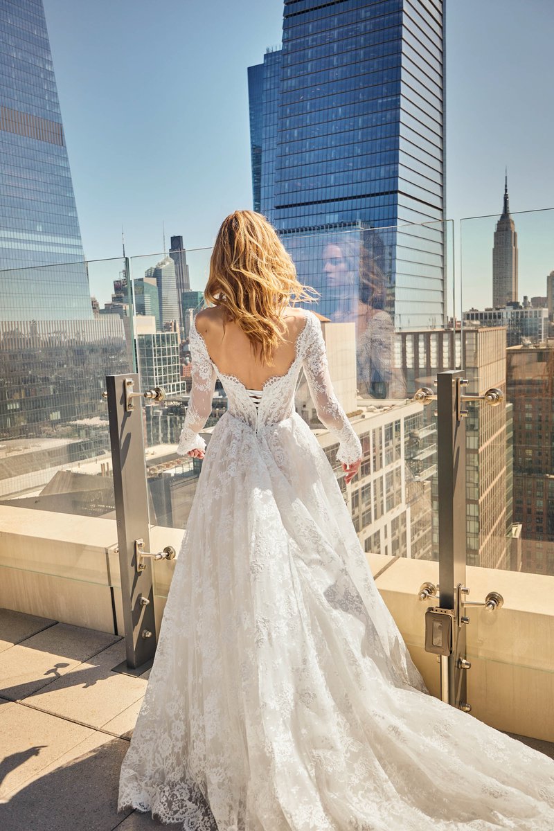 Bride in a Lace Gown on a Manhattan Rooftop