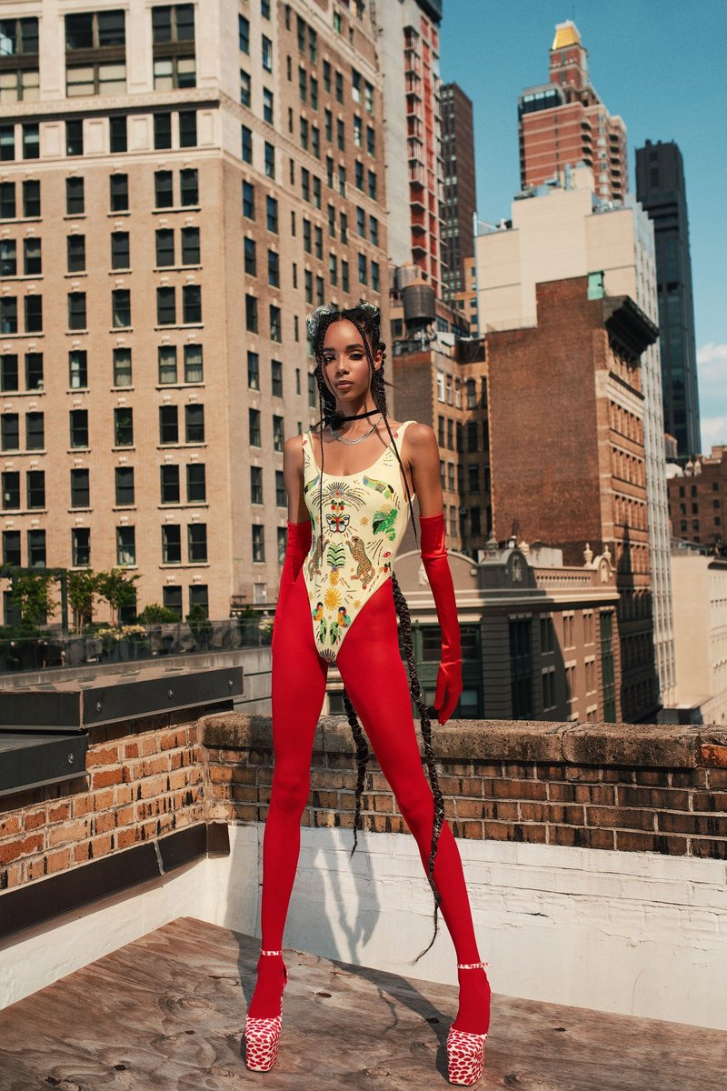 Model in Red on a Manhattan Rooftop