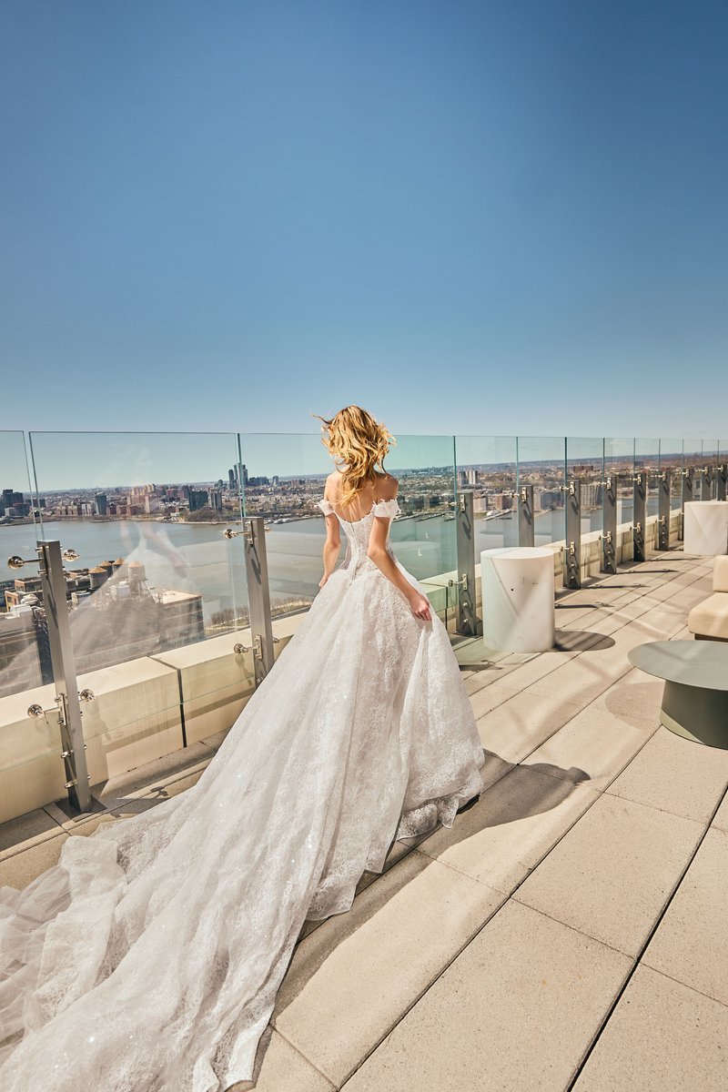 Bride on a Rooftop Terrace Above the Hudson River